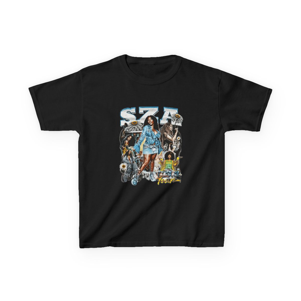 SZA SOS Tour Vintage Bootleg Collage Kids T-Shirt - alternate angle 2, merchandise